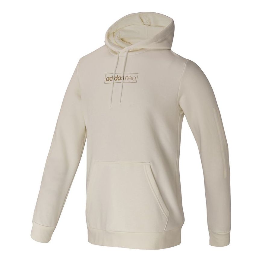 Men's adidas neo Fav Dec Hdy Logo Printing Sports Fleece Lined Jade White GV3528