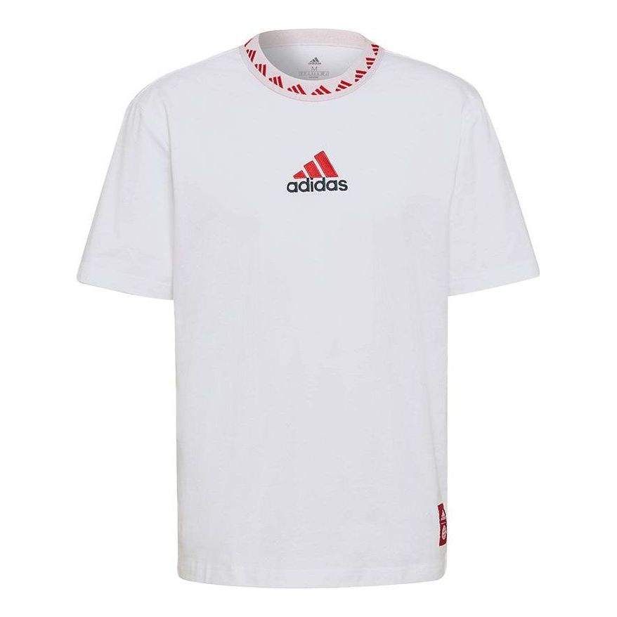 adidas Logo Round Neck Pullover Sports Short Sleeve Bayern Munich White GR0691