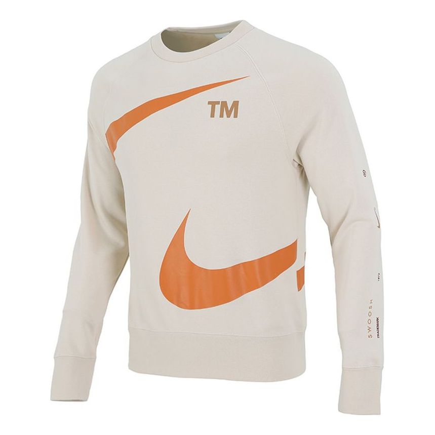 Men's Nike Swoosh Ft Crew Large Logo Printing Knit Round Neck Pullover Khaki DD6097-219