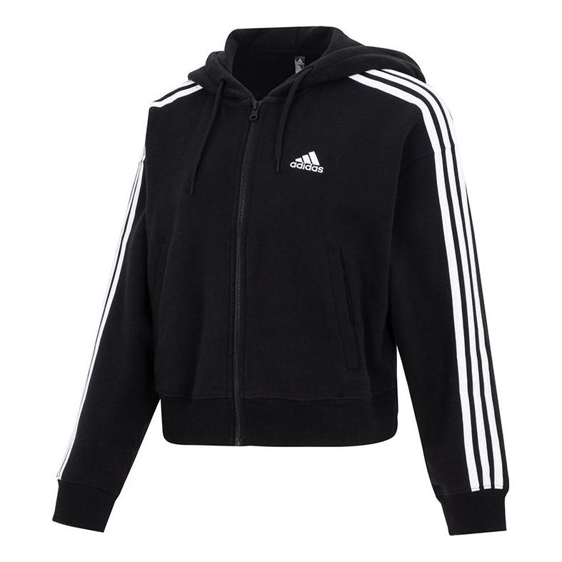 (WMNS) adidas 3-Stripes French Terry Bomber Full-Zip Hoodie Jackets 'Black White' IC8781