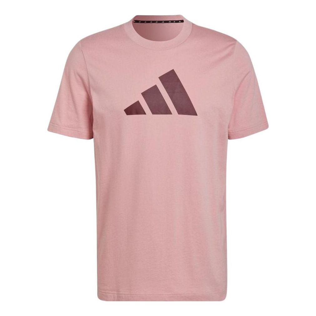 Men's adidas Logo Printing Round Neck Short Sleeve Japanese Version Pink T-Shirt HF4753
