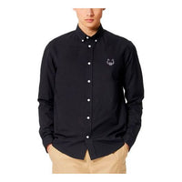 Men's KENZO Embroidered Small Tiger Head Lapel Casual Long Sleeves Black Shirt F955CH4001LC-99