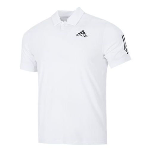 adidas Solid Color Stripe Tennis Athleisure Casual Sports Short Sleeve Polo Shirt White HF1815