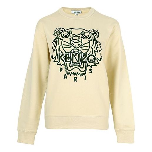 (WMNS) KENZO SS21 TIGER Pattern Embroidered Round Neck Pullover Cream Yellow Hoodie FB52SW8244MP-08