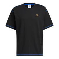 adidas originals 50th Annv Gfx T Small Logo Printing Stripe Loose Pullover Round Neck Short Sleeve Black T-Shirt HY4685