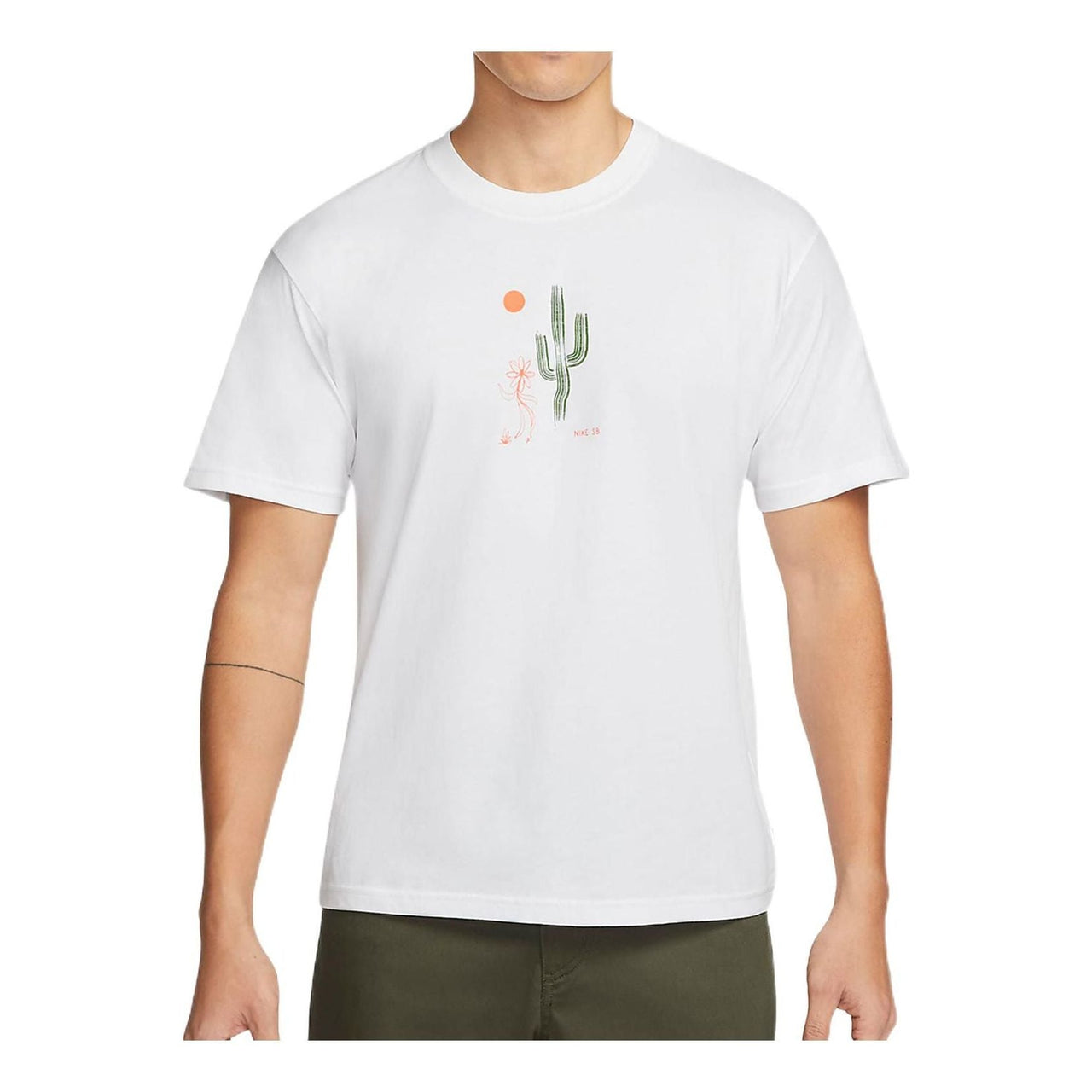 Men's Nike SB Funny Cactus Flower Pattern Printing Short Sleeve White T-Shirt DQ1861-100