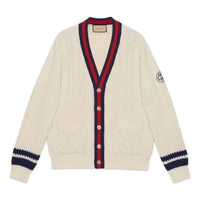 Gucci Cable Wool Knit Cardigan With Web 'Ivory' 763373-XKDPC-9189