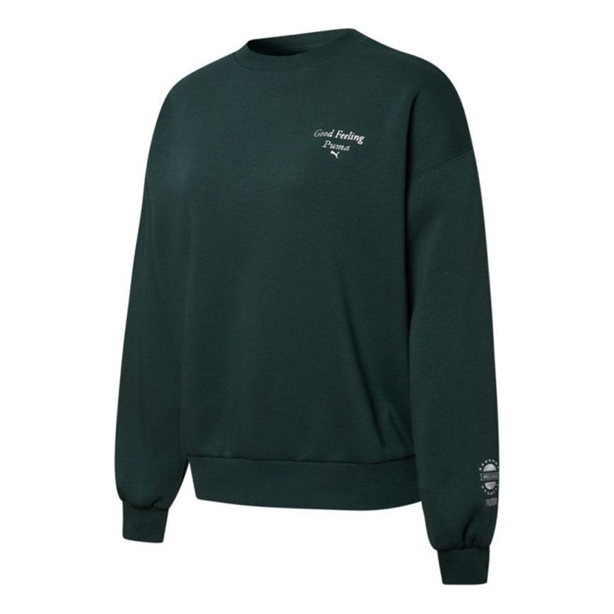(WMNS) PUMA Logo Wellness Club Crewneck Sweatshirt 'Dark Green' 534398-80