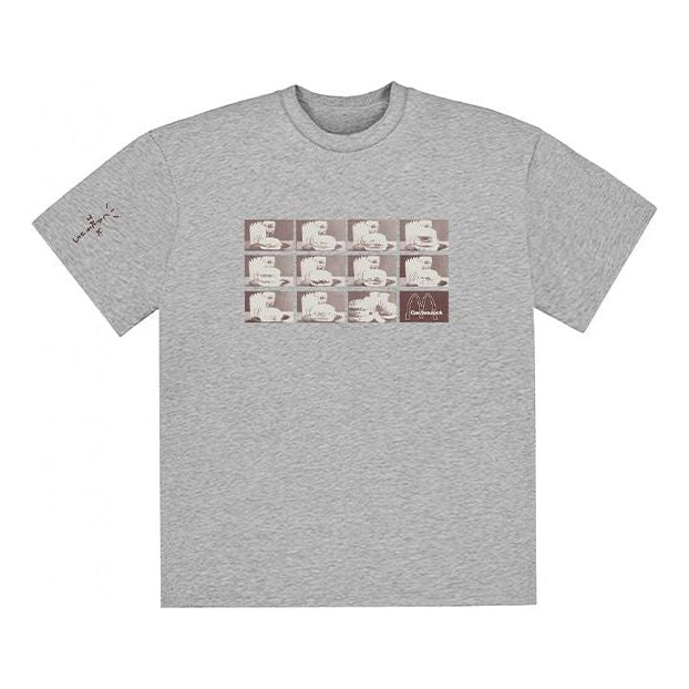 Travis Scott Cactus Jack x McDonald Crossover Chest Pattern Printing Short Sleeve Unisex Gray TC-4