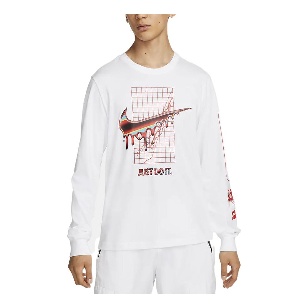 Men's Nike Alphabet Logo Printing Round Neck Long Sleeves White T-Shirt DR8075-100