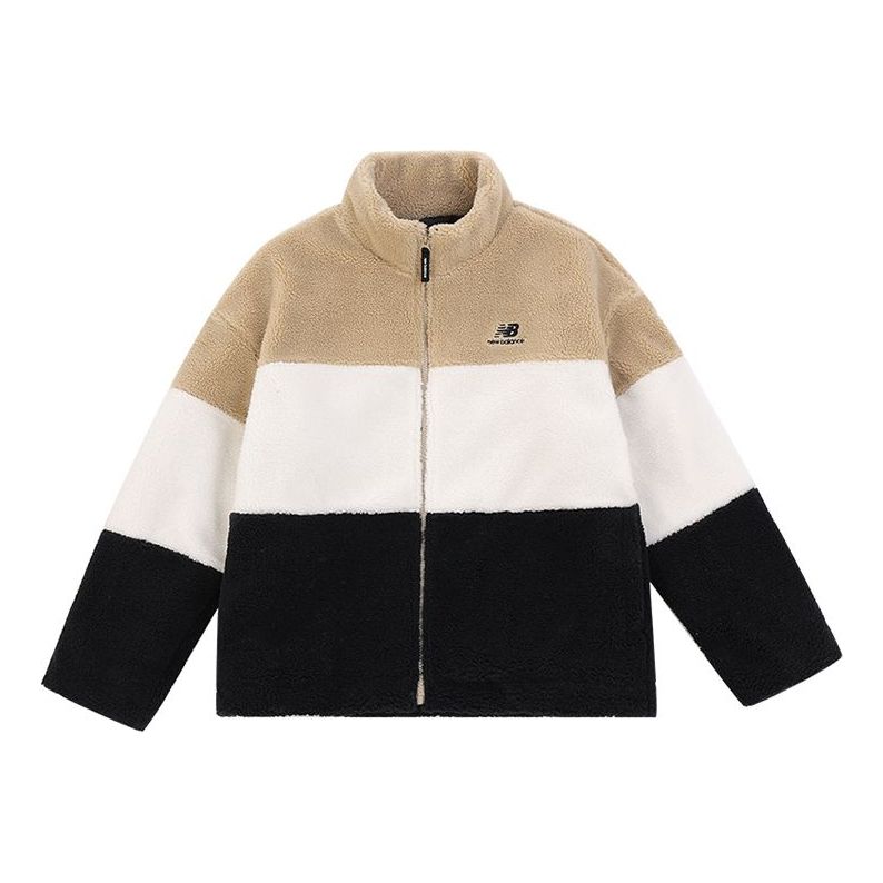 New Balance Plus Colorblock Patch Detail Zip Up Teddy Jacket 'White Tan Black' 6DC44823-BEI