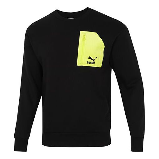 PUMA Contrasting Colors Zipper Pocket Sports Round Neck Pullover Black 535130-01