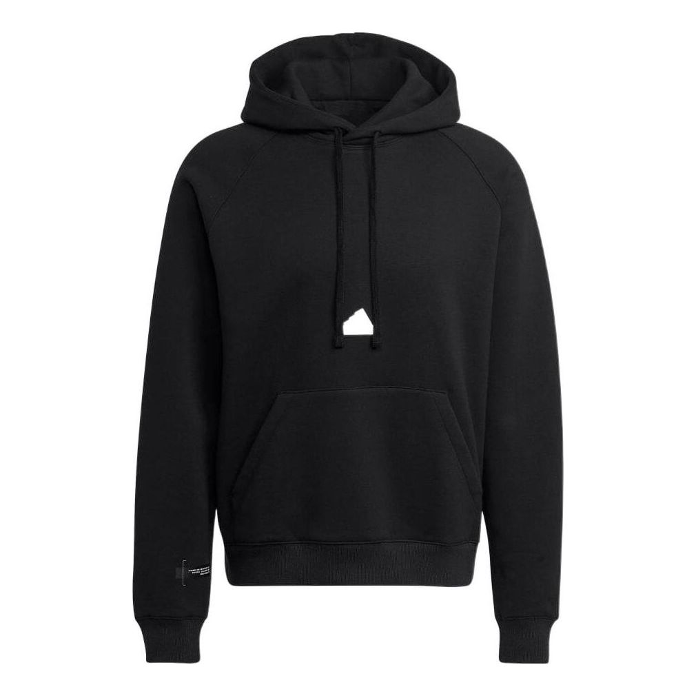 Men's adidas Solid Color Logo Hooded Loose Long Sleeves Black HN1952