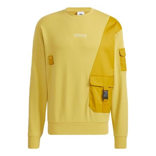 Men's adidas originals Contrasting Colors Big Pocket Splicing Knit Sports Round Neck Pullover Yellow HC0368