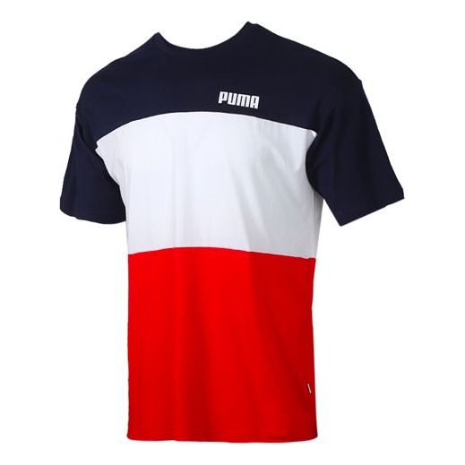 PUMA Contrasting Colors logo Knit Breathable Short Sleeve 'Navy White Red' 586041-06