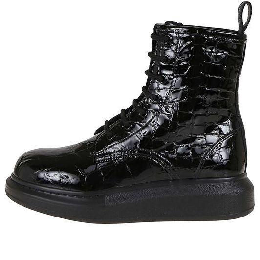 (WMNS) Alexander McQueen Crocodile Effect High Hybrid boots 'Black' 633922WHY201000