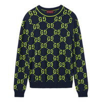 Gucci GG Cotton Jacquard Crewneck Sweater 'Navy Lime Green' 791043-XKD35-0401