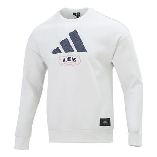 Men's adidas St Crewgfx Swt Long Sleeves Round Neck Pullover Gray White HE7465
