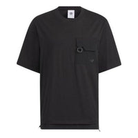 adidas originals Solid Color Pocket Splicing Round Neck Short Sleeve Black HE6616