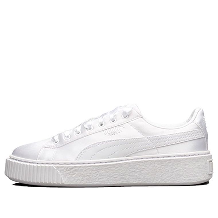 PUMA Basket Platform Thick Sole Heighten Unisex White Silk 365133-05