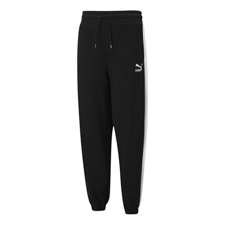 (WMNS) PUMA Classics Relaxed Joggers Logo Printing Sports Trousers Black 530282-01