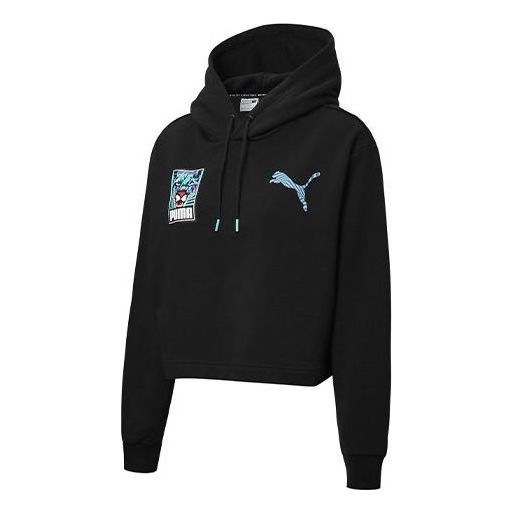 (WMNS) PUMA Claw Pack Logo Hoodie 'Black Blue White' 596635-01
