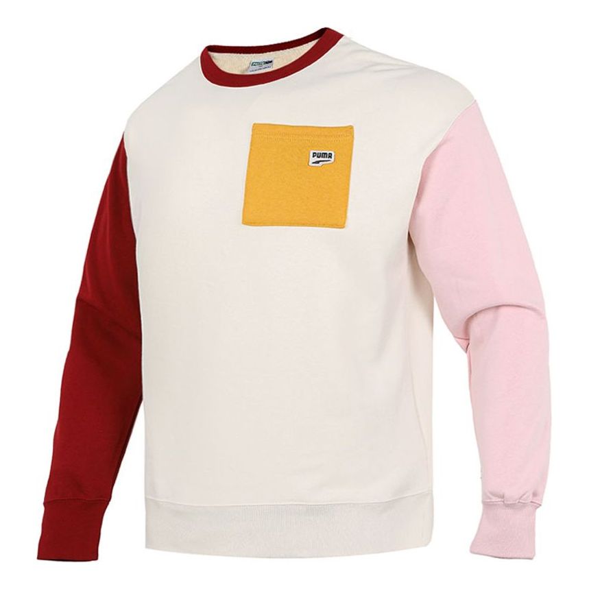 PUMA Pocket Small Label Colorblock Sports Knit Round Neck Pullover Creamy White 533036-73