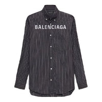 Balenciaga Chest Logo Pinstriped Logo Buttoned Shirt 'Black' 583989TGM041070