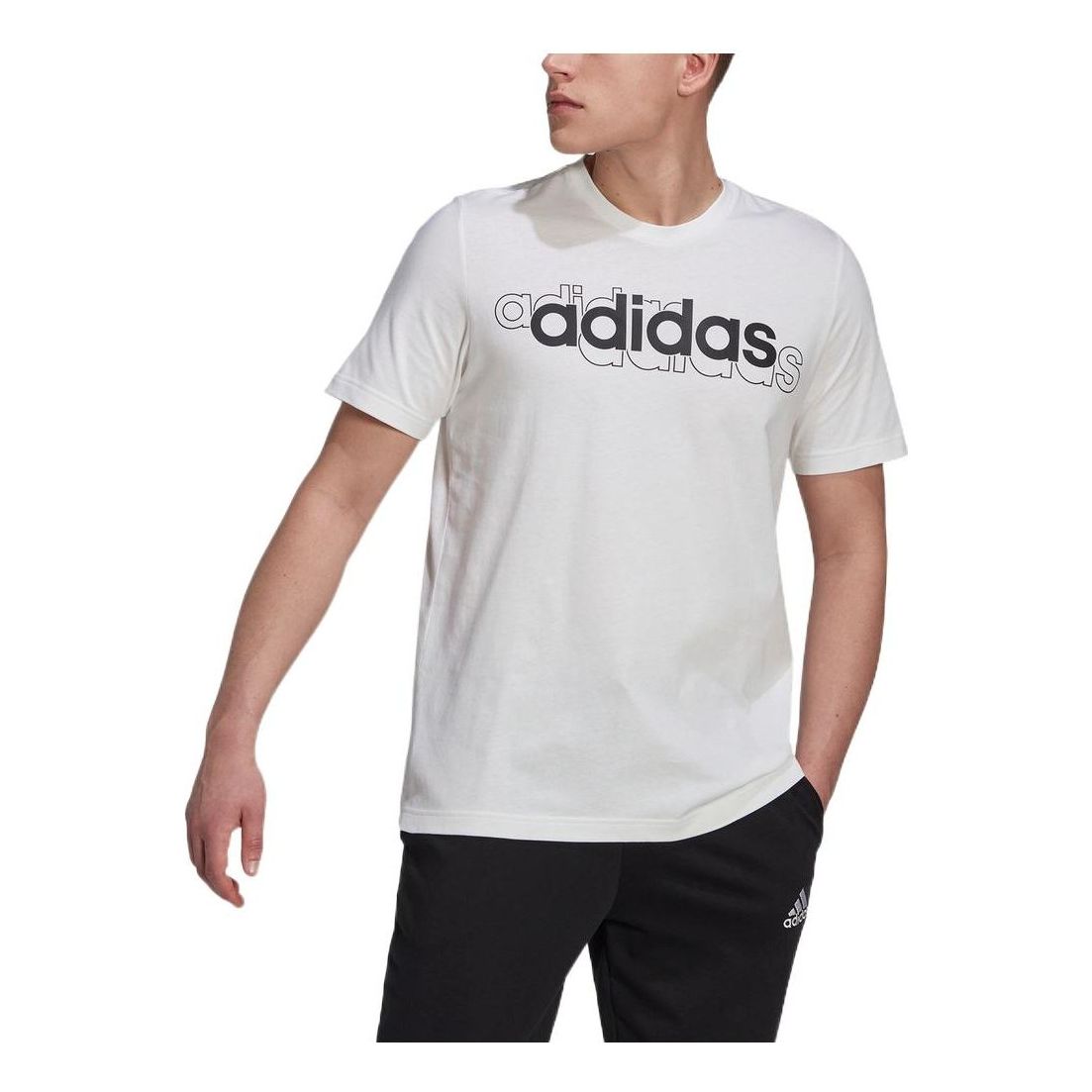 Men's adidas Casual Sports Logo Solid Color Round Neck Short Sleeve White T-Shirt HG3629
