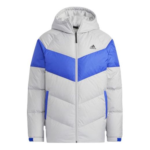 Men's adidas Outdoor Sports Colorblock Hooded With Down Feather Gray Jacket H20791