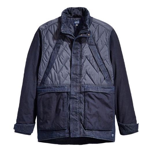 Men's Levis Midnight Blue Stand Collar Splicing Big Pocket Quilted Denim Jacket 21275-0000