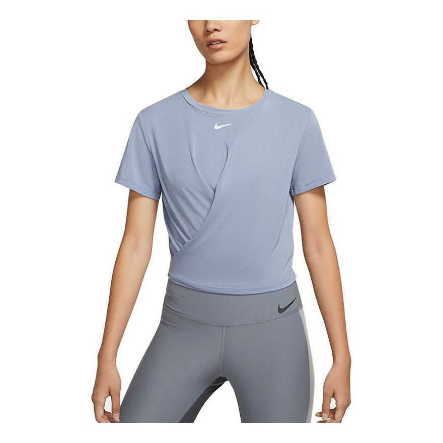 (WMNS) Nike One Luxe Twist Logo Breathable Round Neck T-shirt Blue DD4922-493