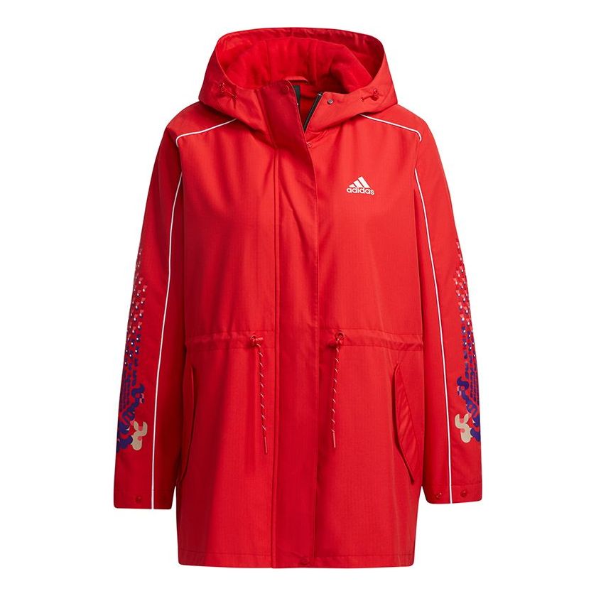 (WMNS) adidas Cny Jkt Warm New Year Series Sports Printing Pattern Hooded Fleece Lined Jacket Red GP0626