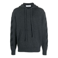 Men's Off-White FW21 Solid Color Logo Intarsia Hooded Pullover Wool Sweater Version Gray OMHA097F21KNI0011100