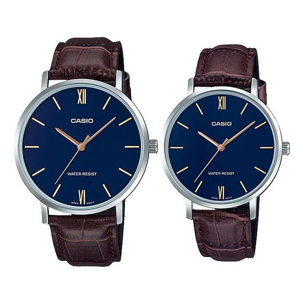 CASIO Unisex DRESS Series Waterproof Couple Quartz Blue Analog MTP-VT01L-2B&LTP-VT01L-2B