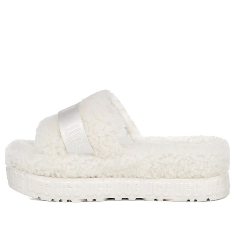 (WMNS) UGG Fluffita Thick Sole White Slippers 1113476-WHT