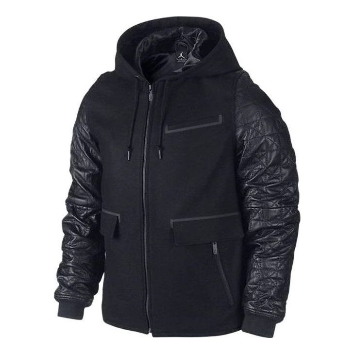 Air Jordan XI Leather Letterman Jacket 'Black' 637482-010