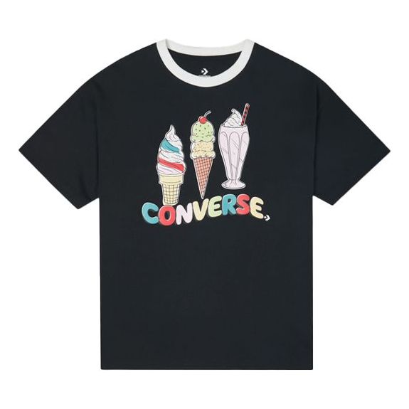 (WMNS) Converse Printing Sports Short Sleeve Black 10022853-A03