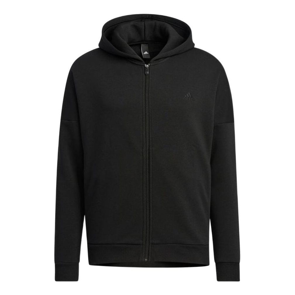 Men's adidas Solid Color Logo Casual Zipper Cardigan Jacket Black HM2686