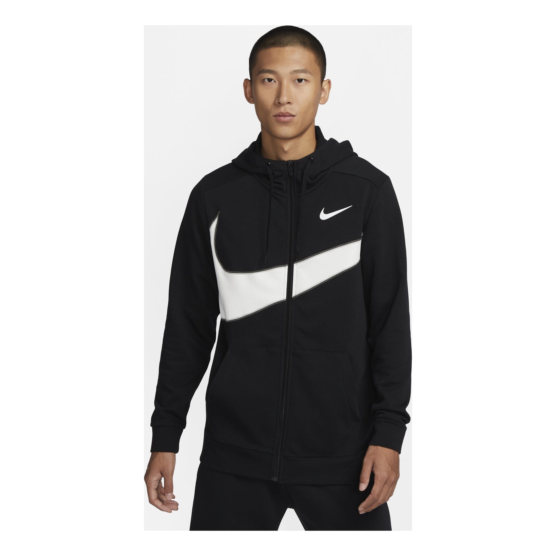 Nike Dri-FIT Fleece Full-Zip Fitness Hoodie 'Black White' FB8576-010
