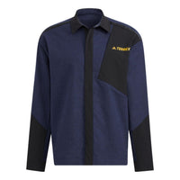 Men's adidas Terrex Voyg Ls s Solid Color Chest Zipper Pocket Detail Long Sleeves Navy Blue Shirt HN2041