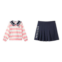 (GS) Skechers Striped Loose Fit Sweatshirt Letter Print Half Skirt 'Pink White Black' P322G049