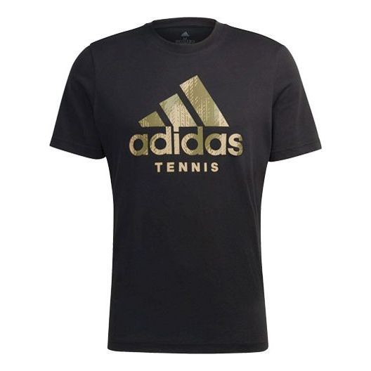 Men's adidas Camouflage Logo Printing Tennis Sports Round Neck Short Sleeve Black T-Shirt HB2744