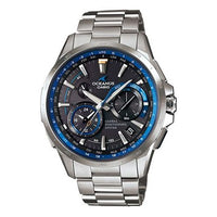 CASIO OCEANUSSerieses Men s Black/Blue/Silver Stainless Steel Strap BlackBlue Watch Dial Mens BlackBlue Analog OCW-G1000-1A2021