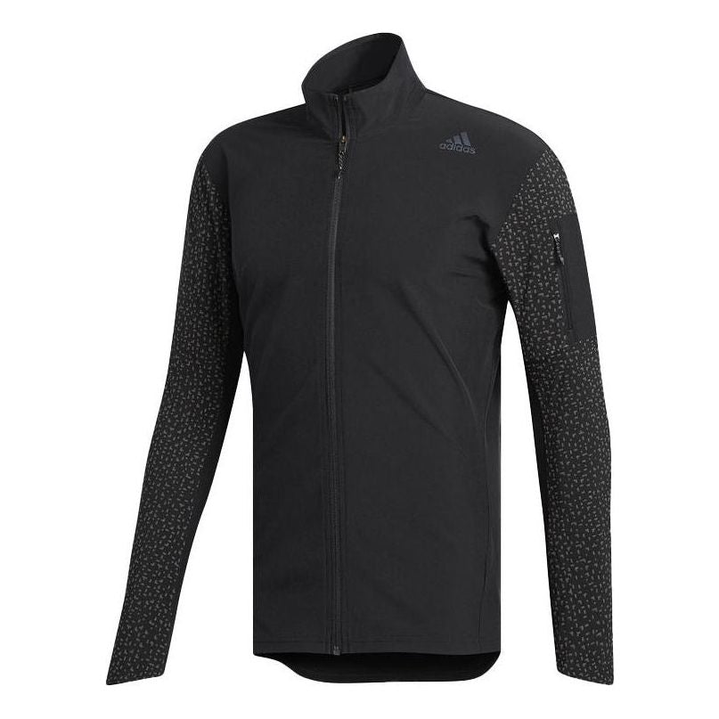 Men's adidas Solid Color polka dots Logo Zipper Stand Collar Jacket Black BQ7723