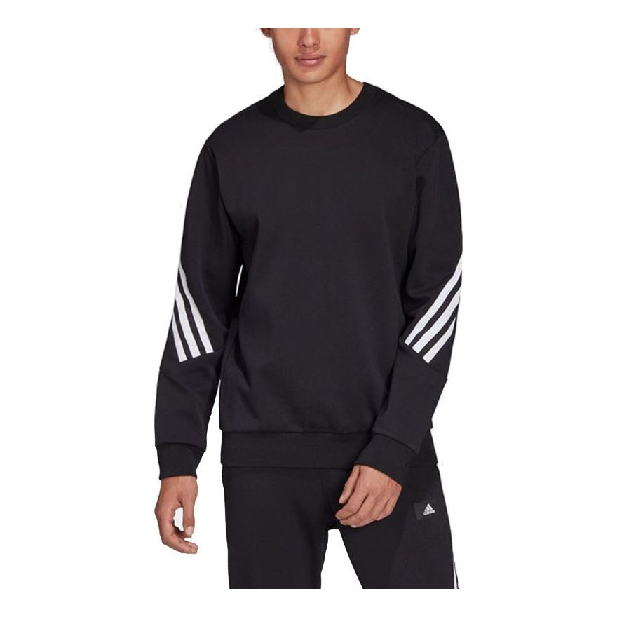 Men's adidas FI Crew Stripe Splicing Sports Round Neck Pullover Black H46538