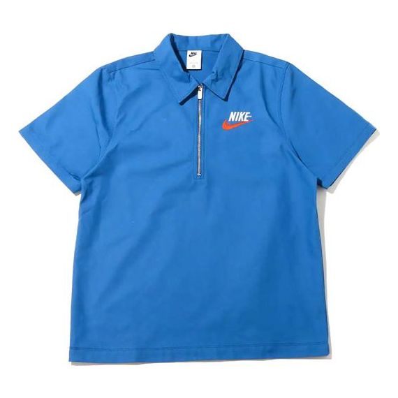 Nike Half Zipper Solid Color Short Sleeve Polo Shirt Blue DM5284-407