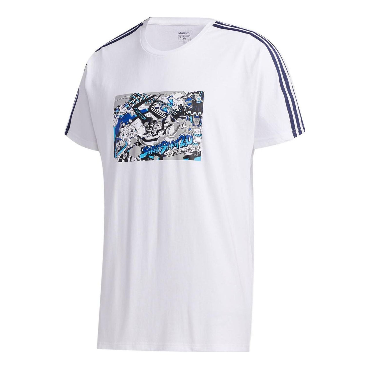 Men's adidas neo Pattern Printing Sports Short Sleeve White T-Shirt GK5870