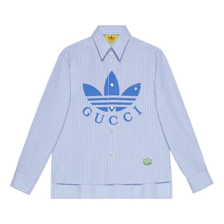 Gucci Adidas x Striped Cotton Shirt In Blue 719889-ZAK4E-4337