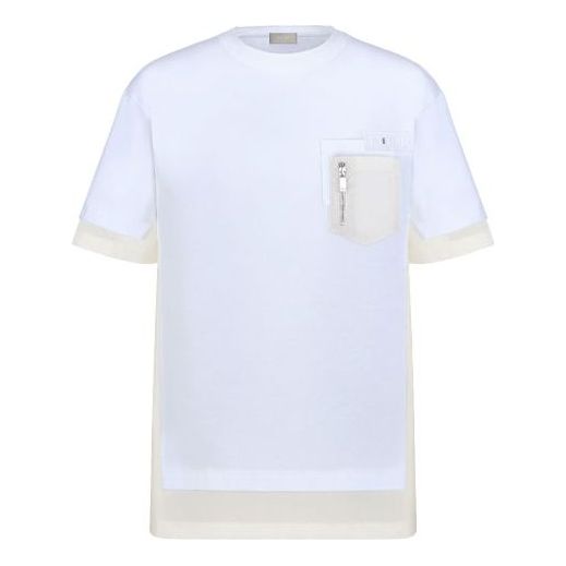 Men's DIOR x Sacai Crossover FW21 Large Cotton Short Sleeve White T-Shirt 213J669A0554-C080